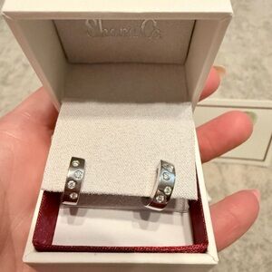 14k White Gold Flush Set Natural Diamond Hoop Earrings (Shane Co.)